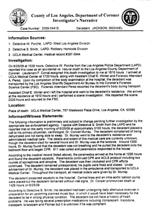 LA検視局の検死報告書